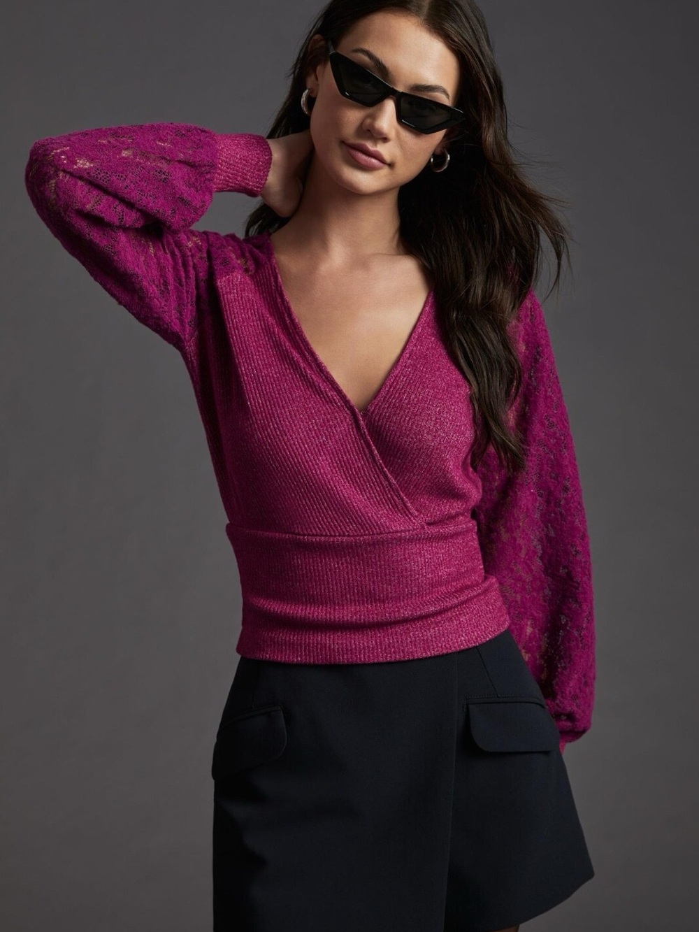 Anthropologie Fuchsia Wrap V-Neck Sweater Top